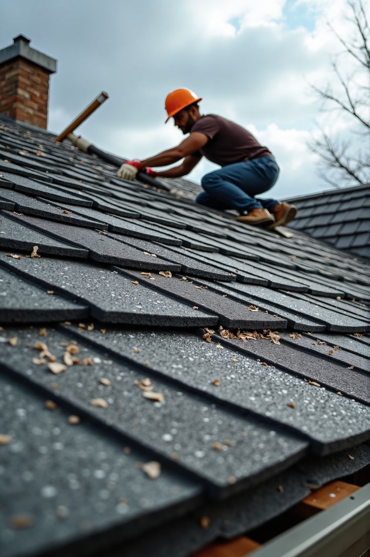 Roofer replacing shingles